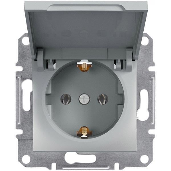 Розетка Schneider Electric Asfora із заземленням кришкою алюміній (EPH3100161)