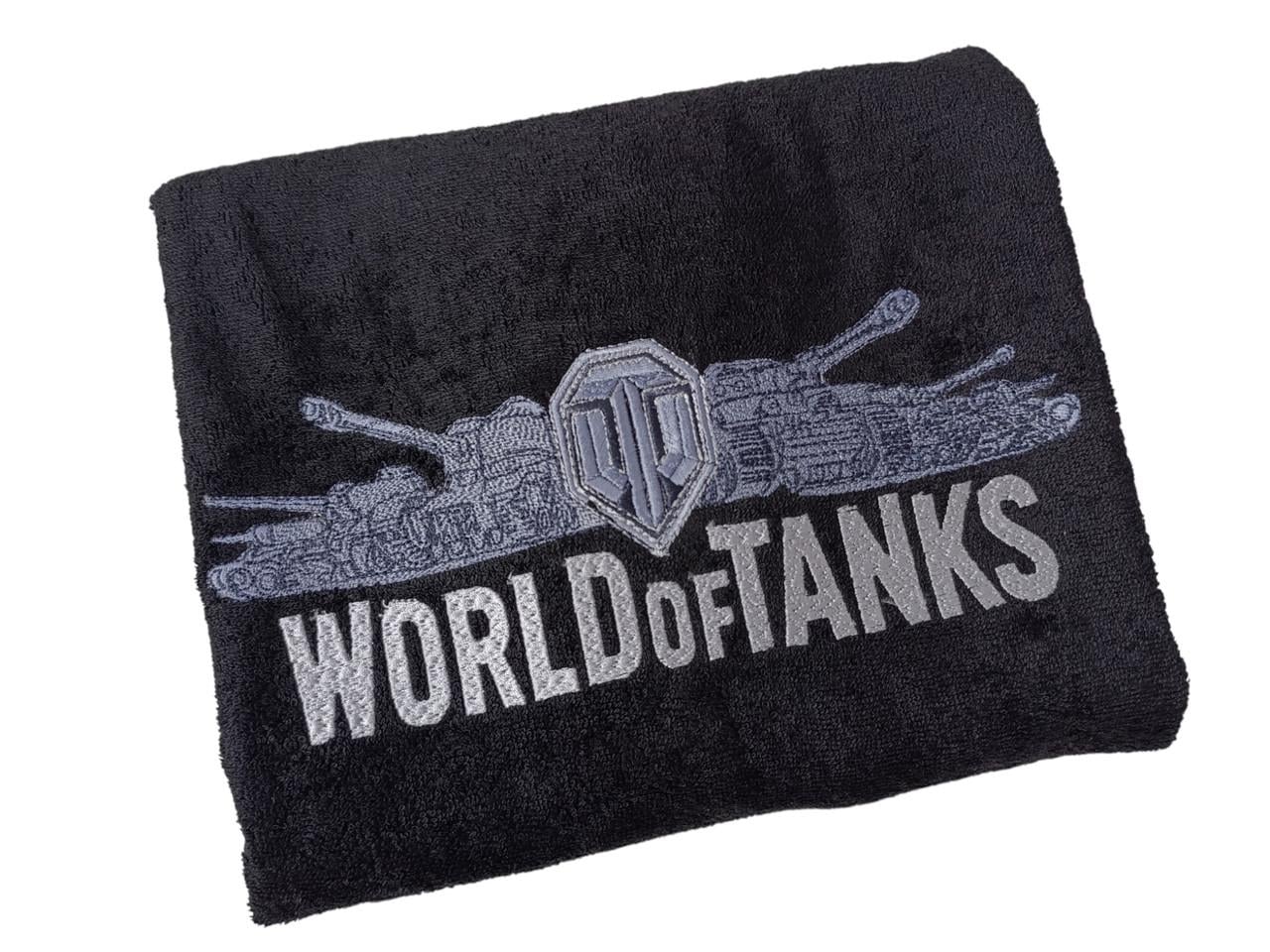 Полотенце банное с вышивкой World of tanks махровое 70х140 см Черный (00451)