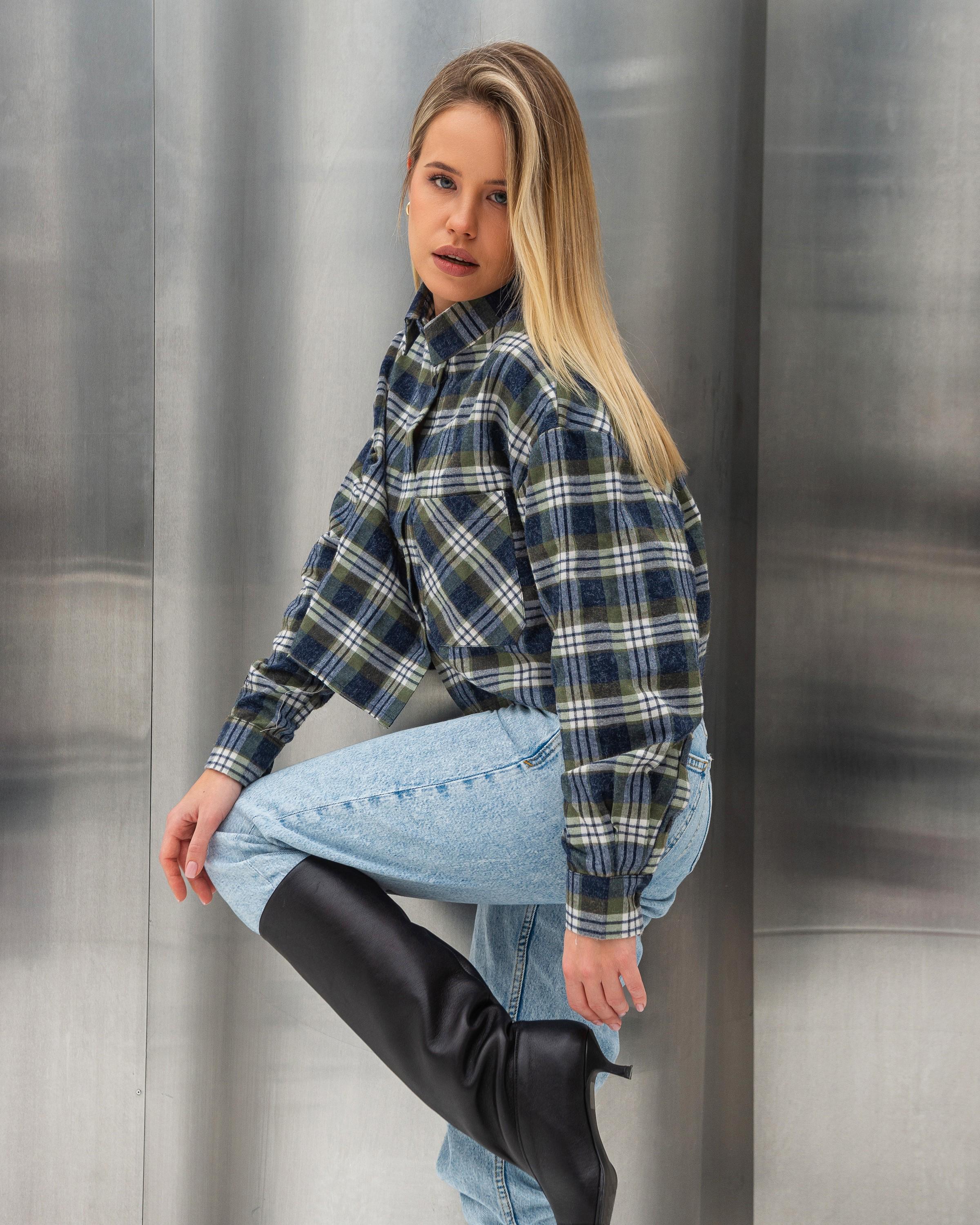 Сорочка жіноча ZF Inspire 1662 тепла коротка у клітинку L-XL Зелений (1662-Green-L-XL) - фото 3