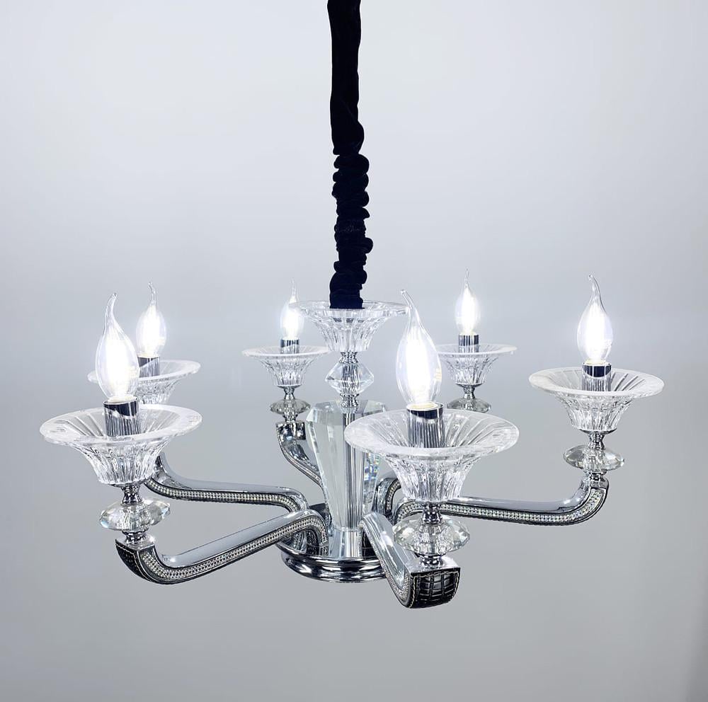 Люстра класична підвісна із екошкірою на корпусі на 6 ламп Чорний (S609 BK)