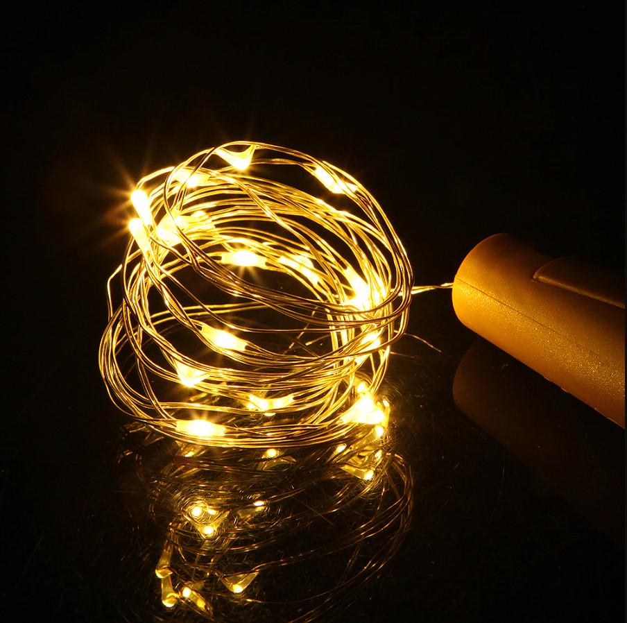 Гірлянда на батарейках Роса крапля з пробкою 20 LED 2 м Теплий білий (1000-ZABI-2)