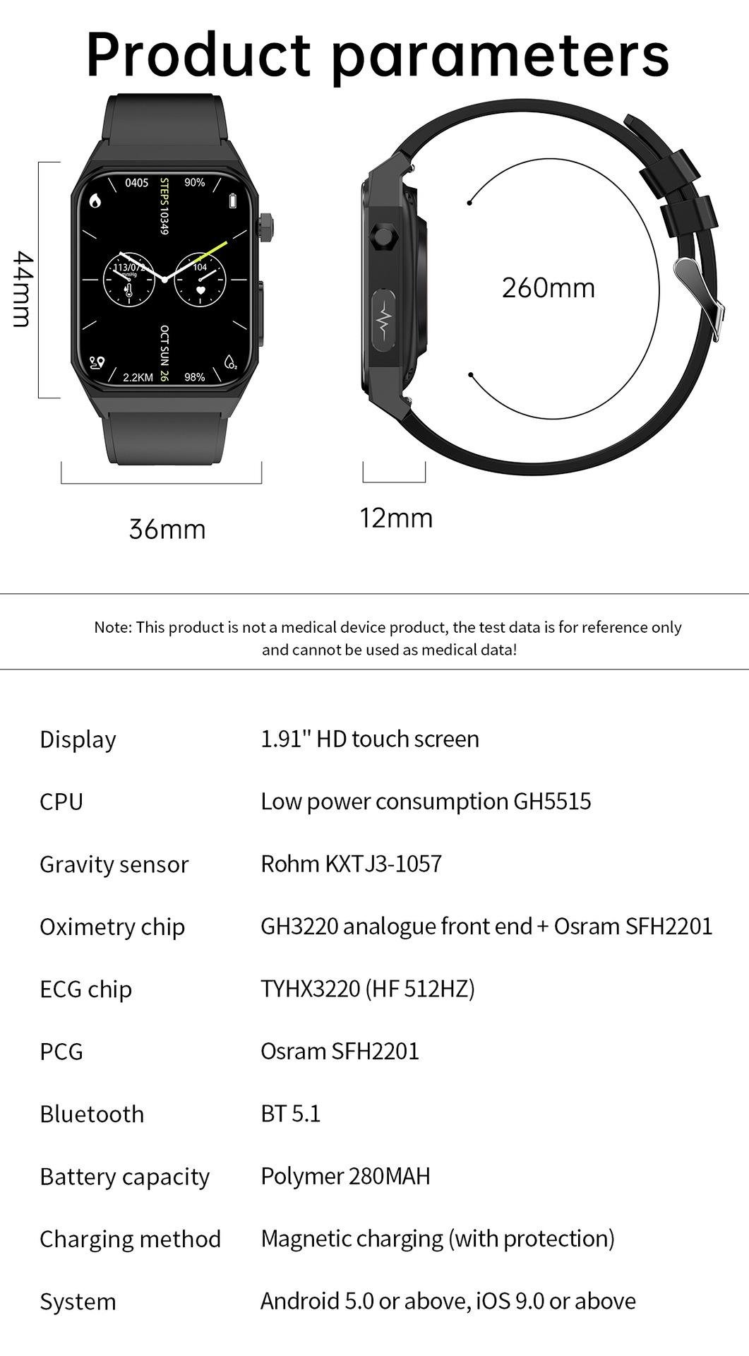 Смарт-годинник North Edge E530 тонометр/ЕКГ/термометр/вимірювання рівня глюкози та кисню в крові Чорний (66438306) - фото 7