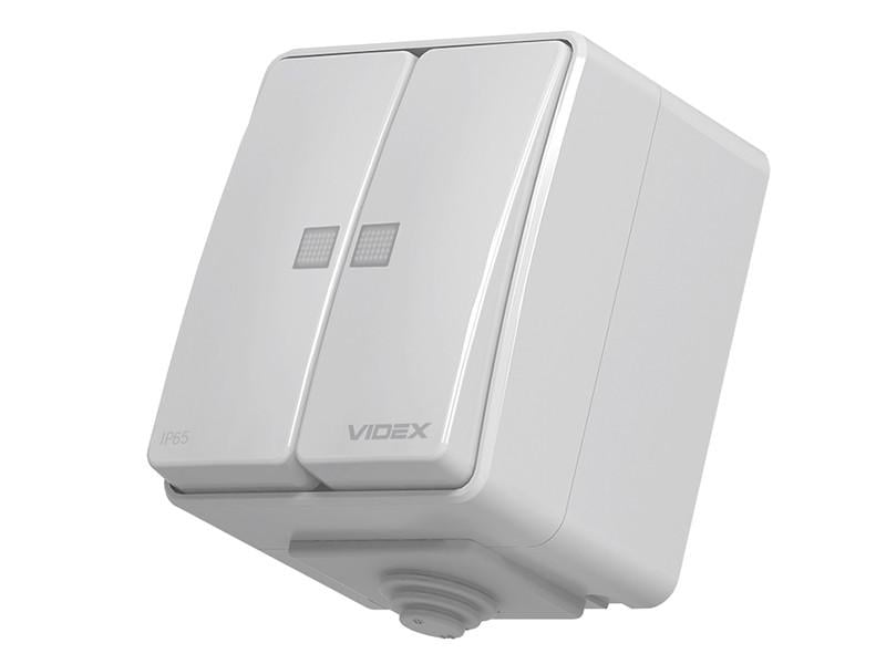 Выключатель наружный двухклавишный Videx Binera с подсветкой IP65 Серый (VF-BNW12L-G) Выключатель наружный двухклавишный Videx Binera с подсветкой IP65 Серый (VF-BNW12L-G)