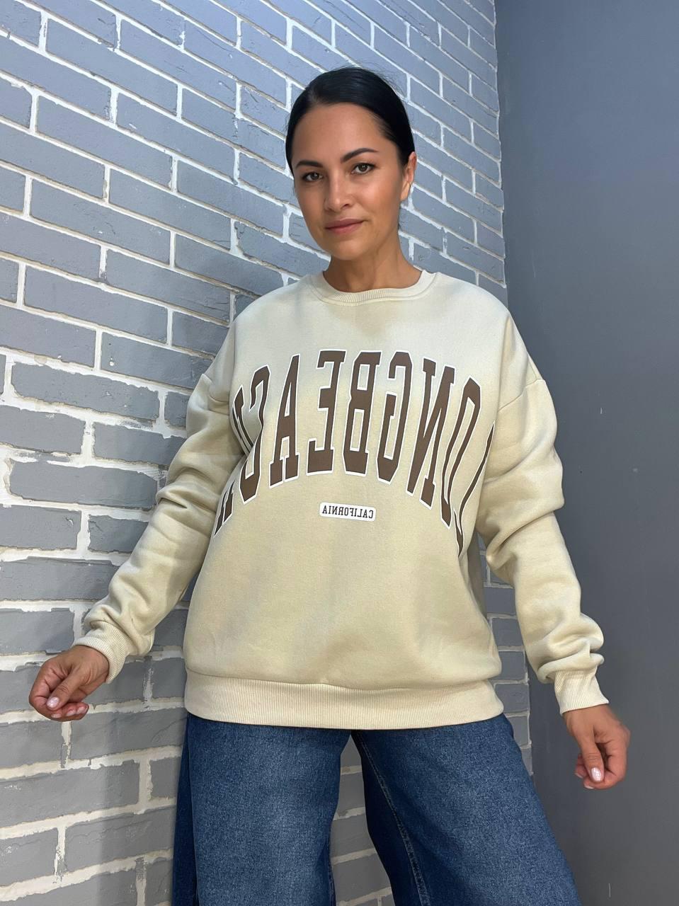 Свитшот женский QUZEN 488 long beach флис утепленный L Светло-бежевый (878) - фото 3