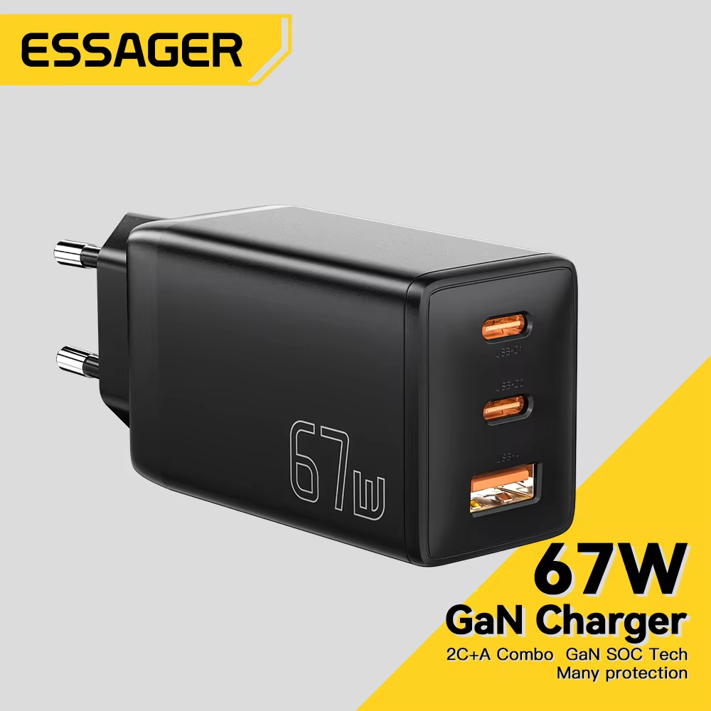 Зарядное устройство Essager GaN 67W PD3.0/QC4.0 кабель 100W и 3 переходника (067.1) - фото 13