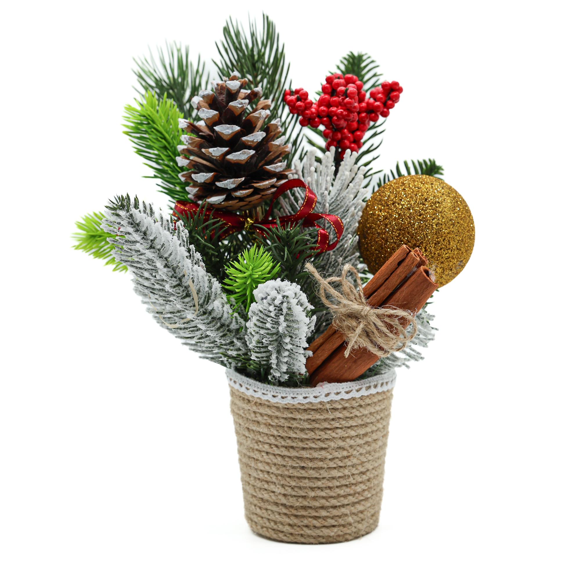 Новогодняя композиция GALA DECOR из веревки шишек и ягод 20х25 см (К2520Б)