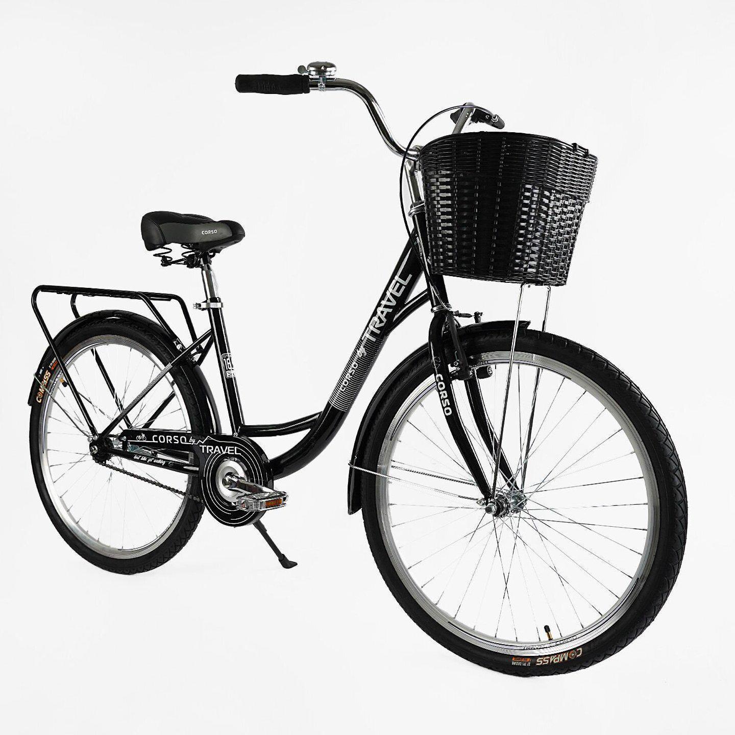 Велосипед городской Corso Travel с корзиной и багажником рама 16,5/26" Черный - фото 2 Велосипед городской Corso Travel с корзиной и багажником рама 16,5/26" Черный - фото 2