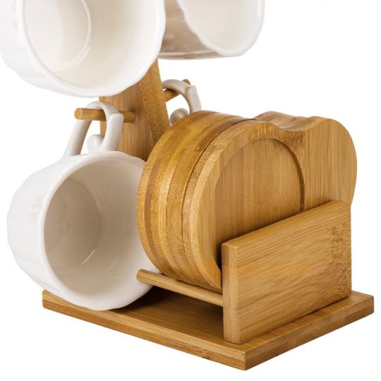 Набор керамических кружек Elisey Тандем с бамбуковой подставкой 170 мл 9 пр. Белый (135-81-9184-003) - фото 2