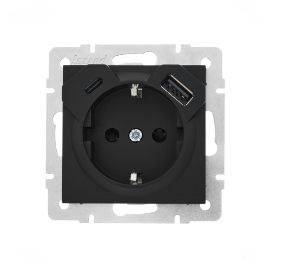 Розетка одинарная Lezard Vesna USB/TC с заземлением Черный (26412045)