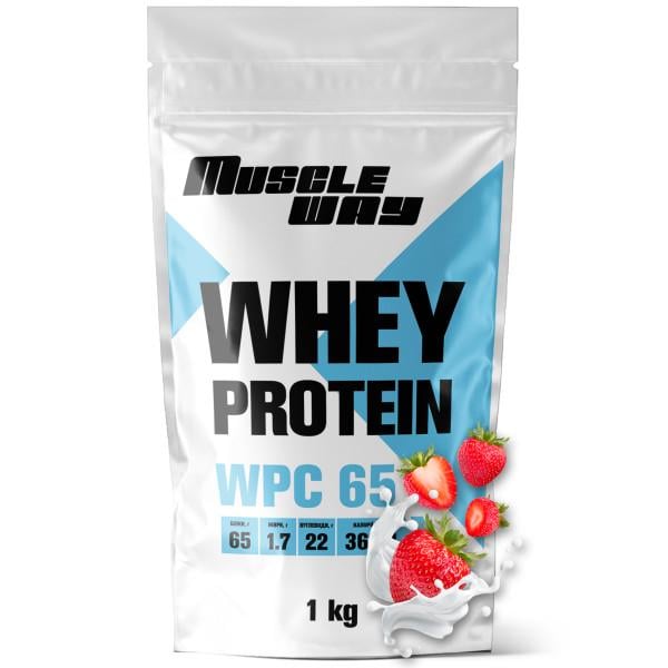 Протеин сывороточный для роста мышц MuscleWay WPC 65 концентрат 1 кг Клубничный (21-137-WPro-65-s-1kg)