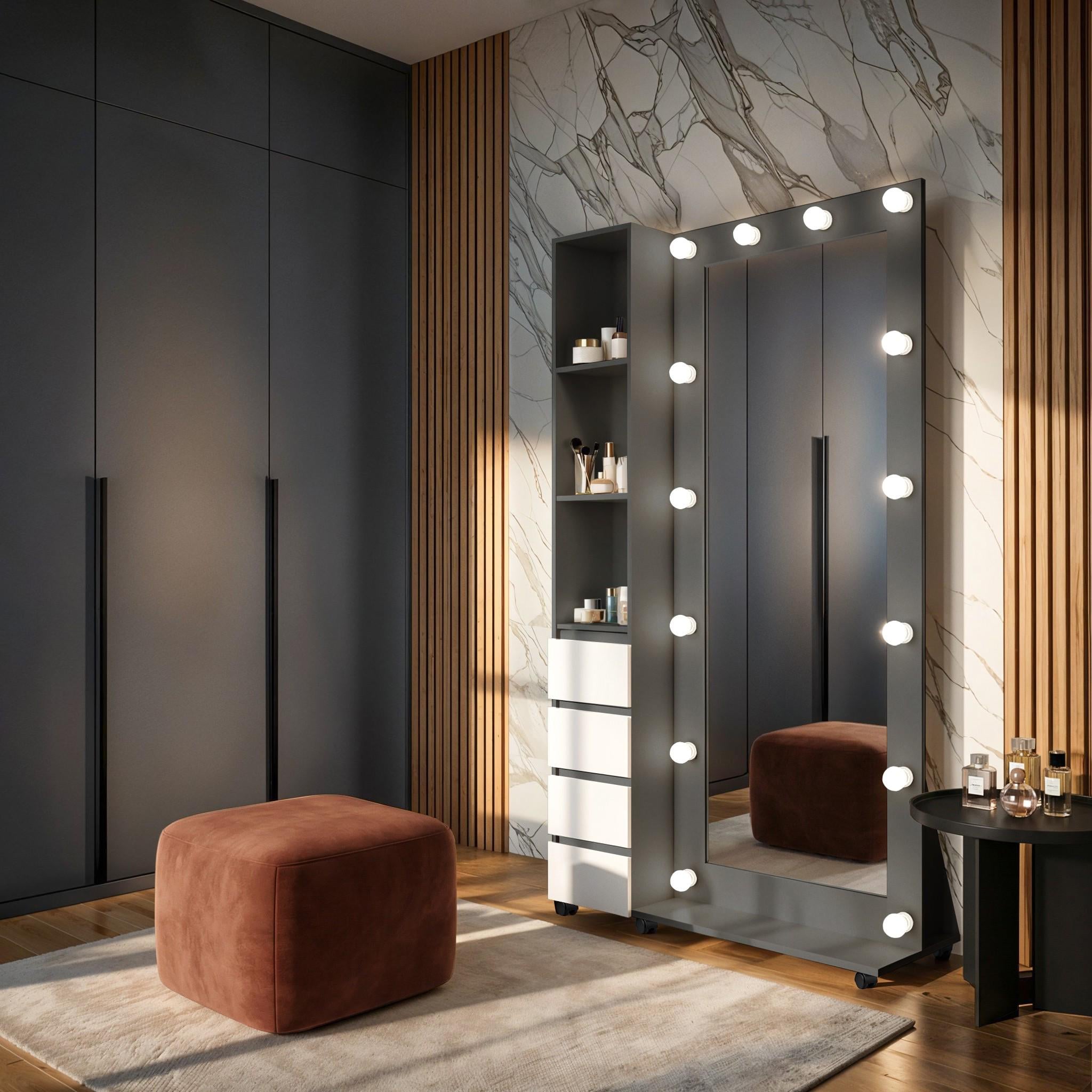 Зеркало напольное с лампочками NRP14 1100x350x1860 мм Графит/Белый (31762632)