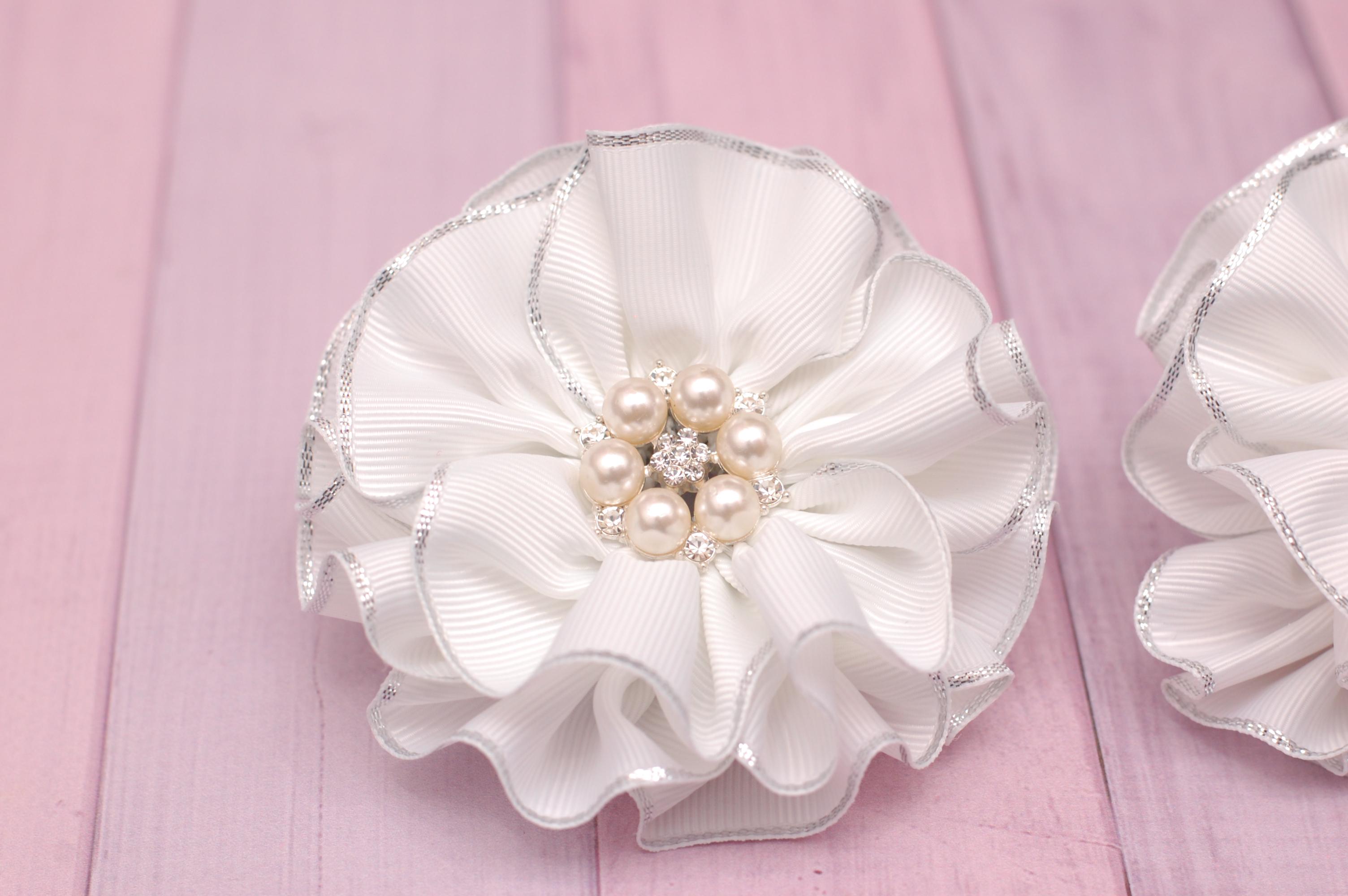 Банты на резинке для волос с жемчугом и стразами 2 шт. Белый (874об) - фото 4