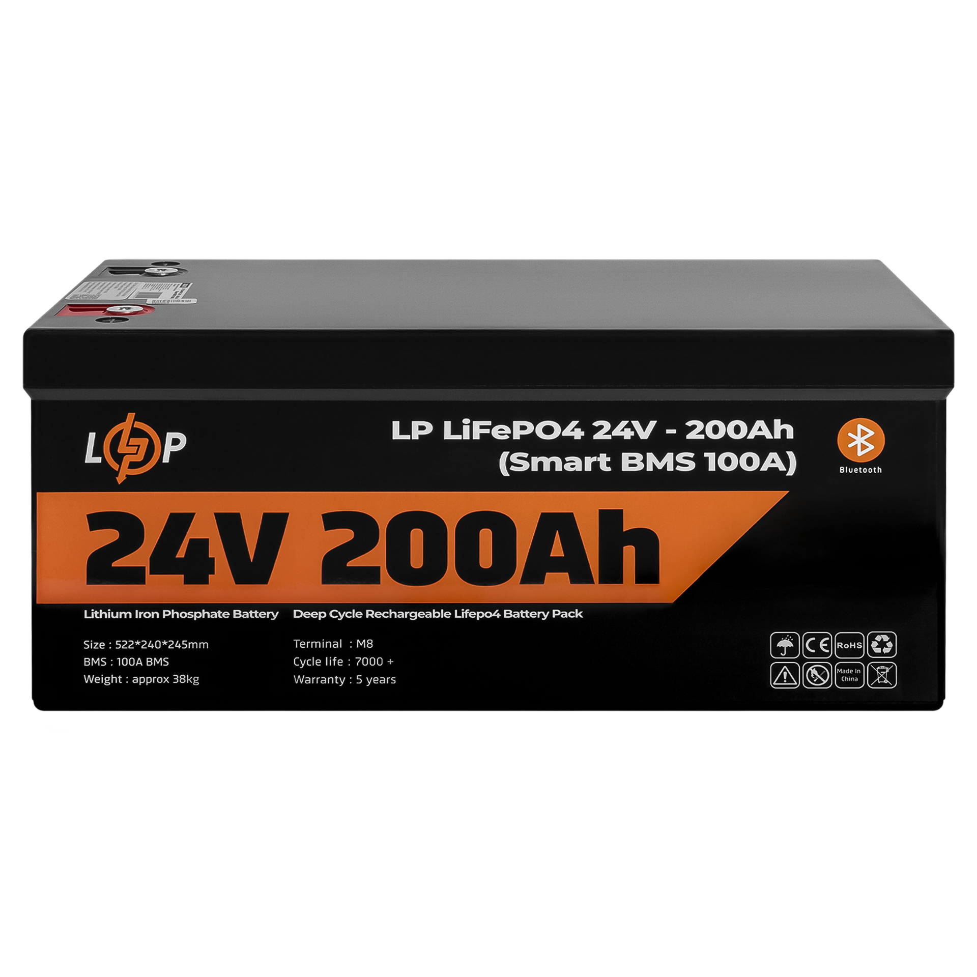 Аккумулятор LogicPower LP LiFePO4 для ИБП 24V 25,6V-200 Ah 5120Wh Smart BMS 100А с BT пластик (1866639071)