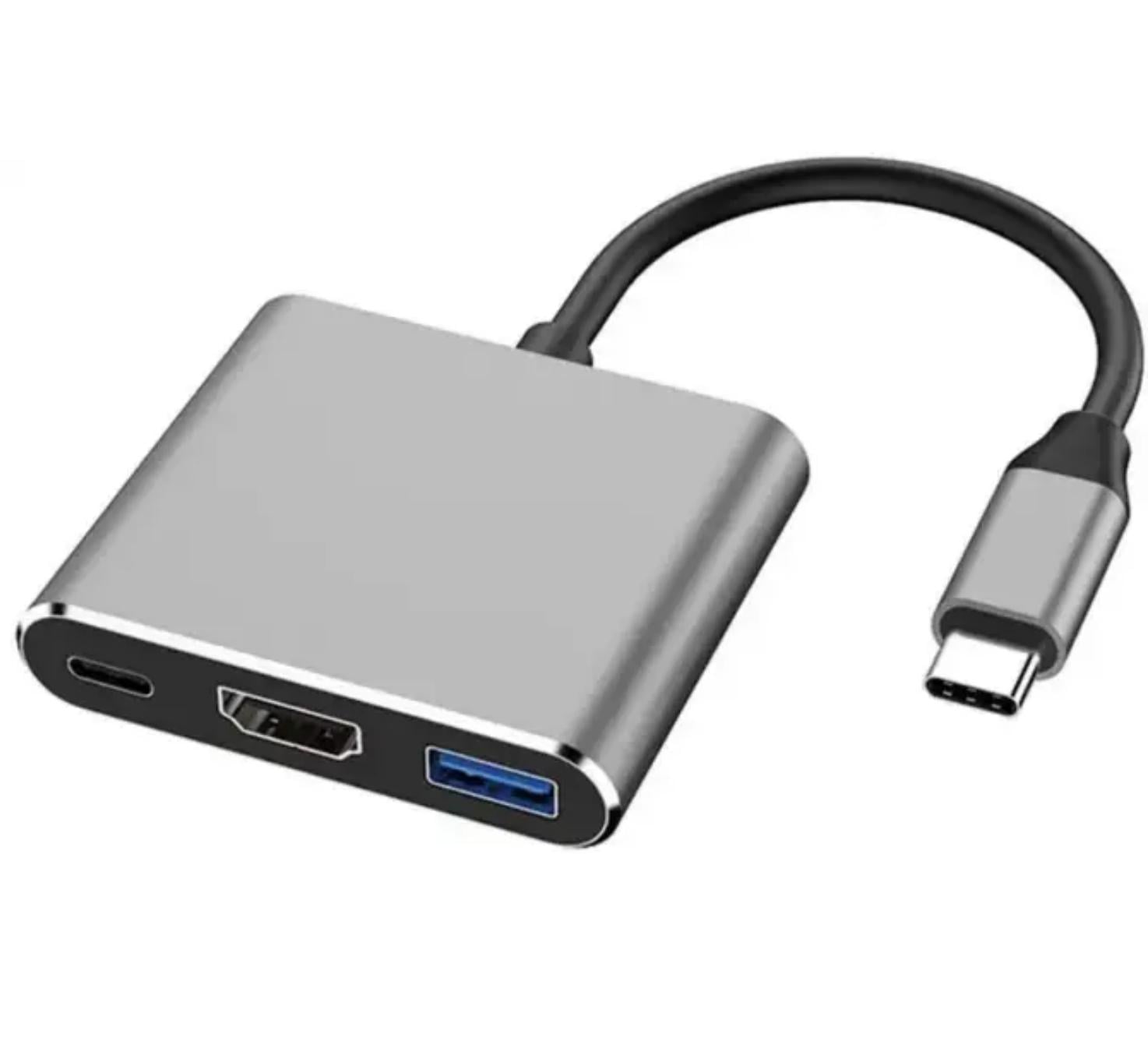 Переходник SUNROZ Type-C на HDMI USB 3.0 адаптер для MacBook Apple Asus HP Type-C USB-хаб 4K Grey