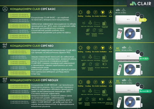 Кондиционер CLAIR NEO 24A (1656223) - фото 7 Кондиционер CLAIR NEO 24A (1656223) - фото 7