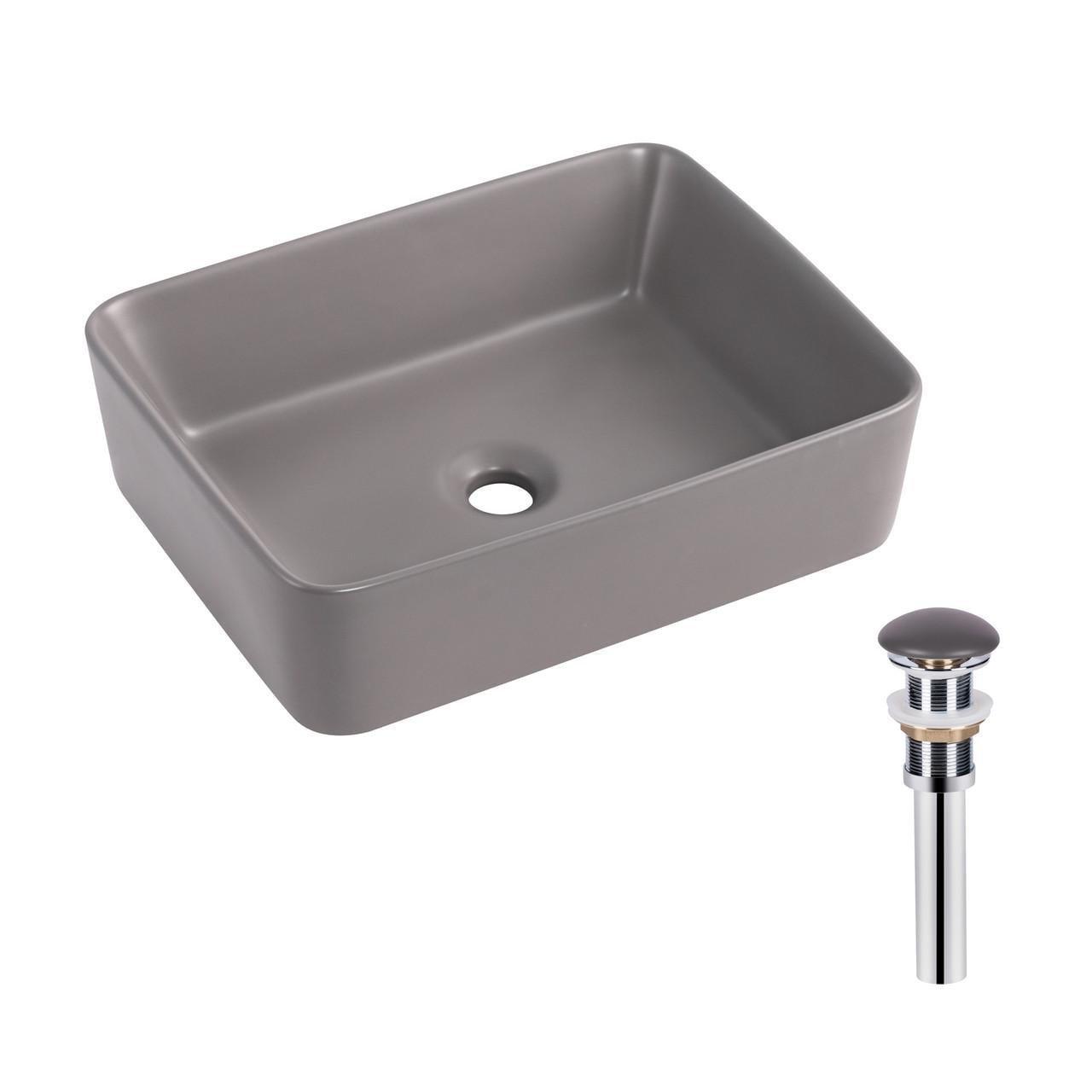 Раковина накладная Qtap Tern прямоугольная с донным клапаном 480x370x135 мм Stone Grey (QT17116069SG)