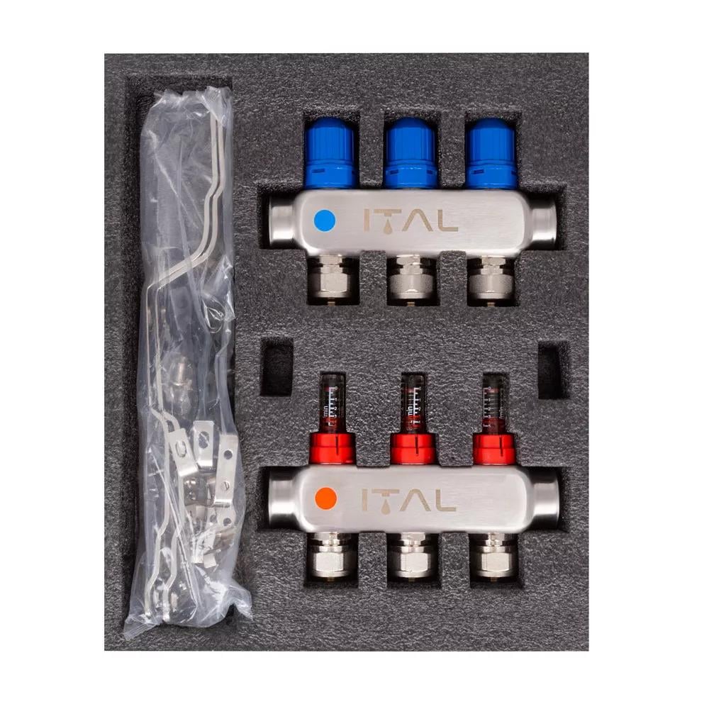 Коллектор для теплого пола ITAL HC1-03 3 контура с расходомерами 1"/3/4" (215339) - фото 3 Коллектор для теплого пола ITAL HC1-03 3 контура с расходомерами 1"/3/4" (215339) - фото 3