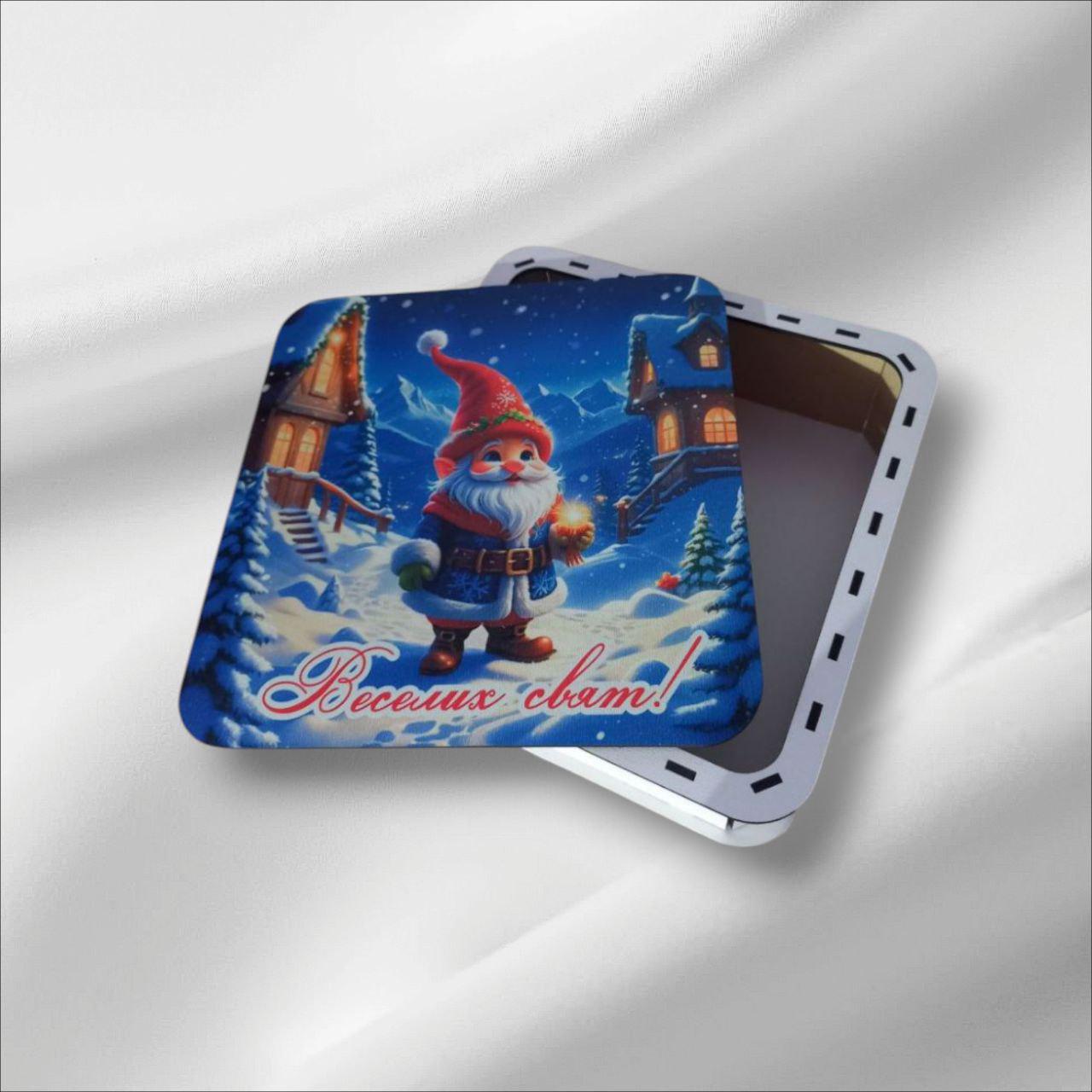 Коробка деревянная новогодняя под наполнения сладостями для детей 20 см (144) - фото 2