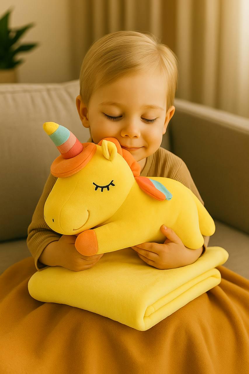 Мягкая игрушка с пледом в середине Единорог 100х165 см Желтый - фото 3 Мягкая игрушка с пледом в середине Единорог 100х165 см Желтый - фото 3