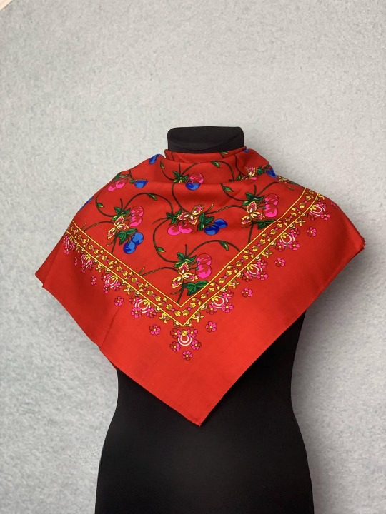 Платок шерстяной Веточка вишни 80x80 см Красный (29439536)