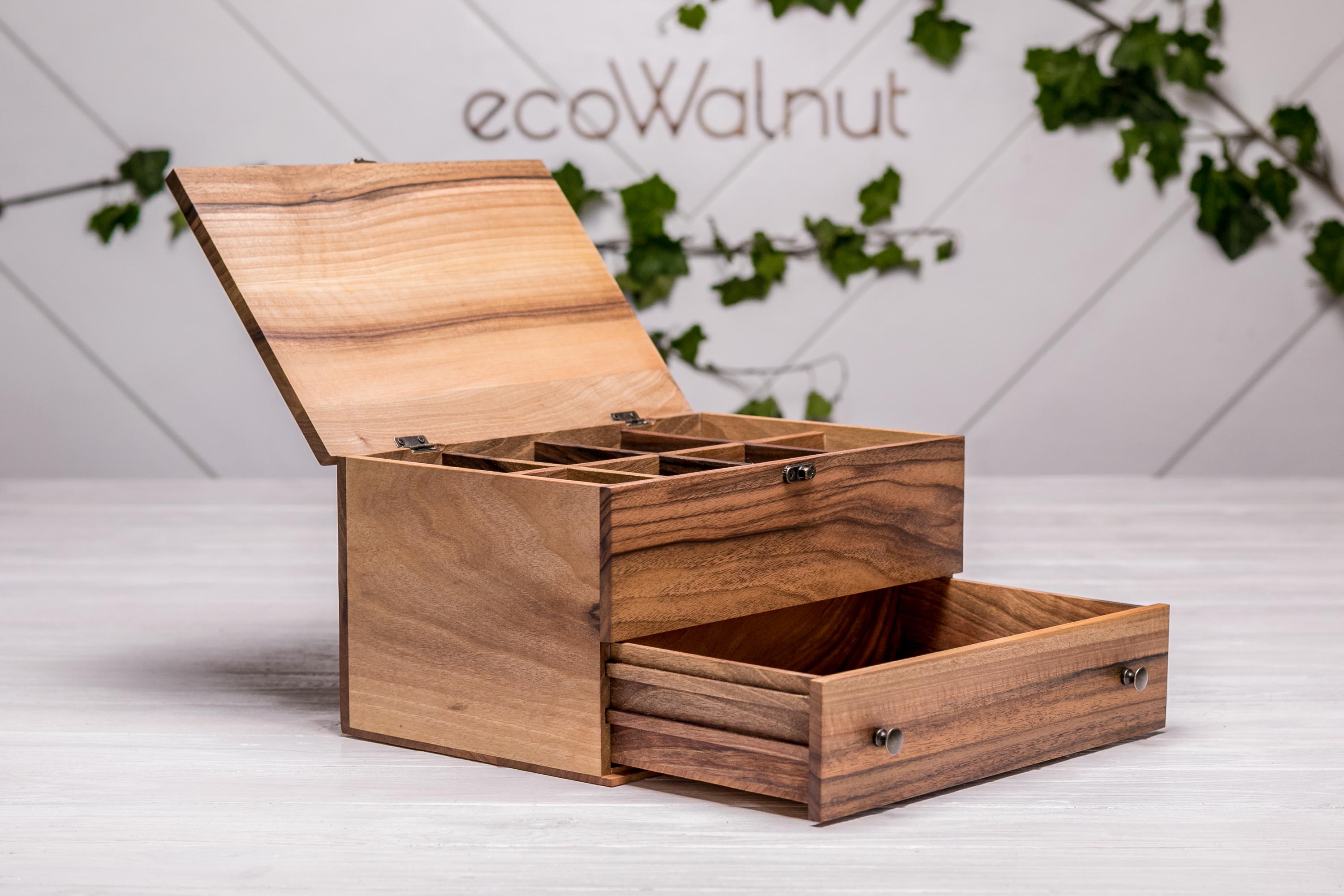 Коробочка EcoWalnut для 8 часов с деревянной крышкой с ящиком (EB-4.5) - фото 3