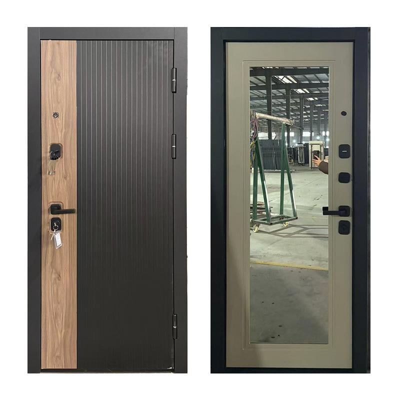 Дверь входная правая TD MM8011А 2050x860 мм Лофт Черный/Орех американский/Молочный матовый зеркало (33493767)