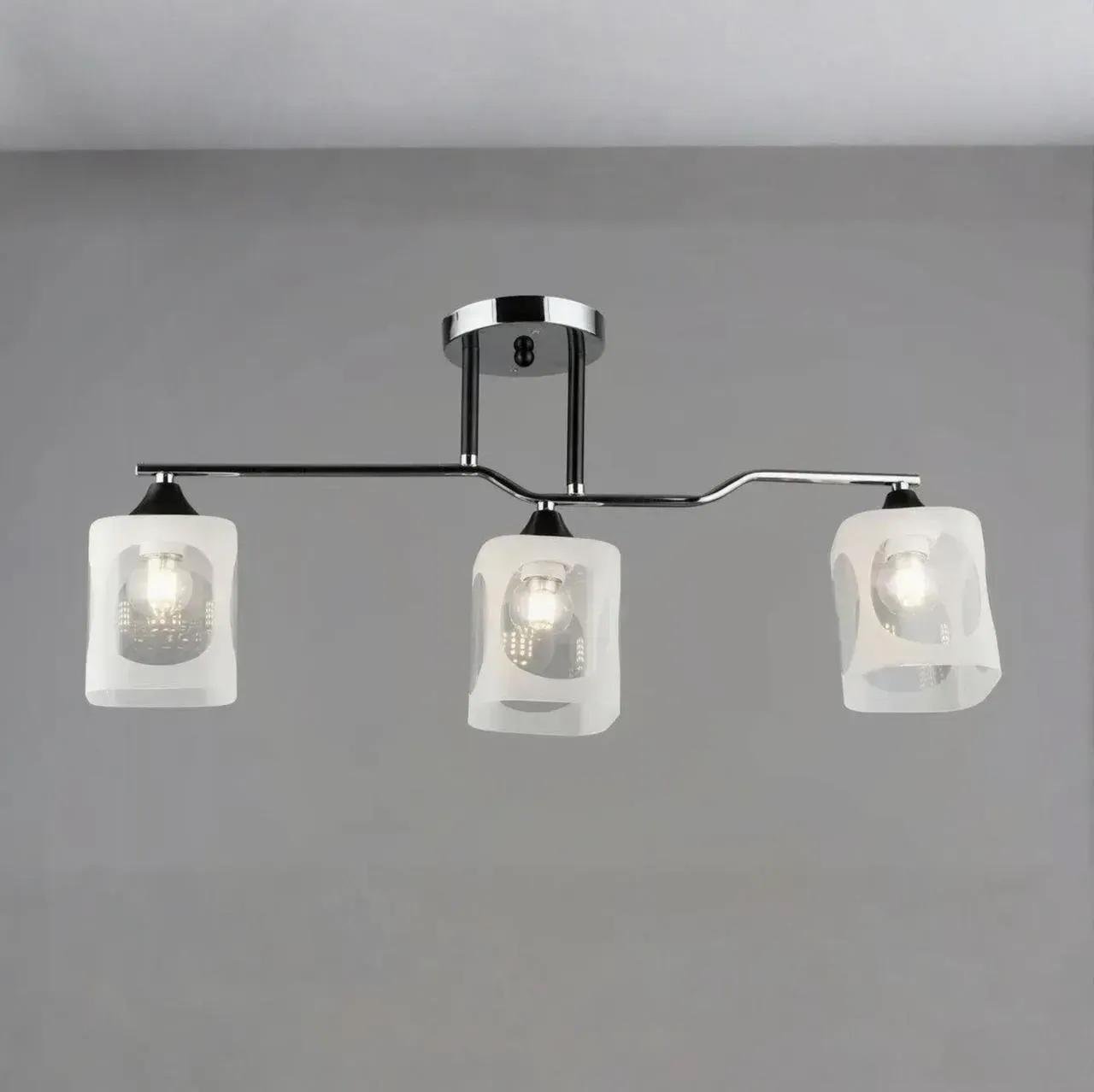 Люстра потолочная Valeso на три стеклянных плафона Е27 IP20 B K2284/3 CH+BK Хром/Черный (28688041)