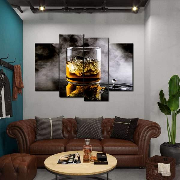Модульная картина KIL Art Бокал виски в дыму из четырех частей 129x90 см (M4_L_197)
