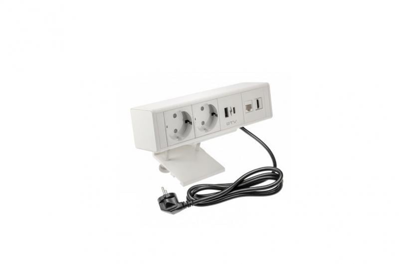 Подовжувач GTV прямокутний BAR 2xSCHUKO/1xUSB/1xTYPE-C/1xLAN/1xHDMI/кабель з вилкою 1,5 м Білий (AE-GM2SBAR-10)