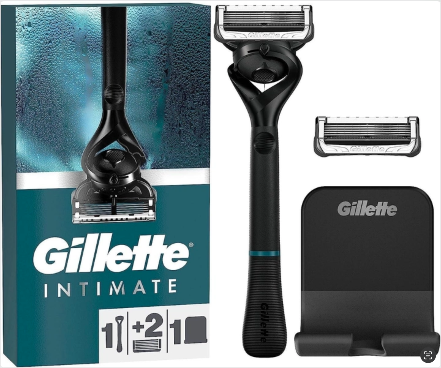 Станок для інтимних зон Gillette Intimate 1 ручка/2 картриджа/тримач для душу Чорний (12314051) - фото 1