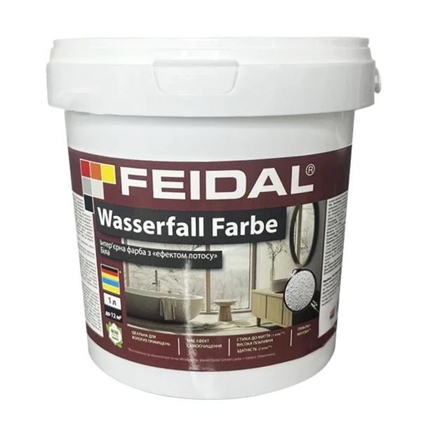 Фарба інтер'єрна Feidal Wasserfall Farbe захист від бруду та вологи з ефектом лотоса 1 л Глибоко-матовий білий - фото 1
