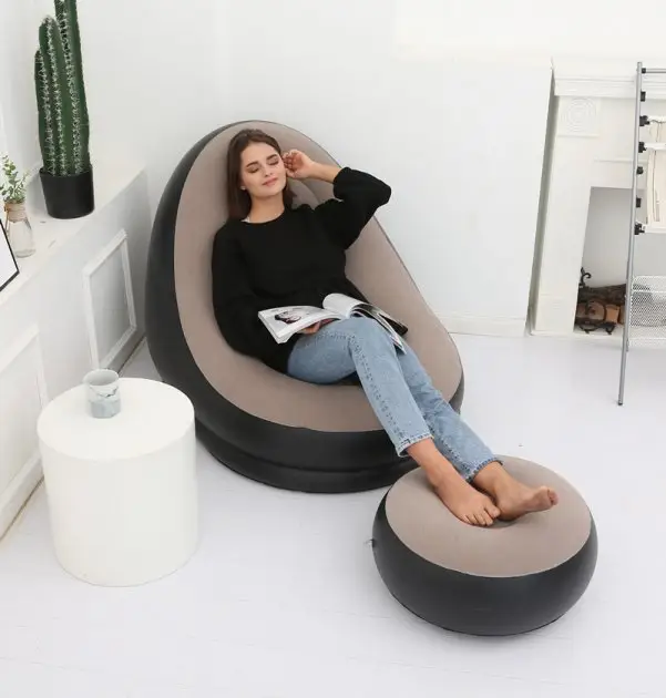 Диван надувний Air sofa велюровий з пуфиком для відпочинку - фото 2