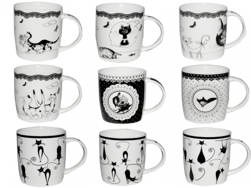 Набор чашек SNT Коты 360 мл 6 шт. Черно-белый (2183)