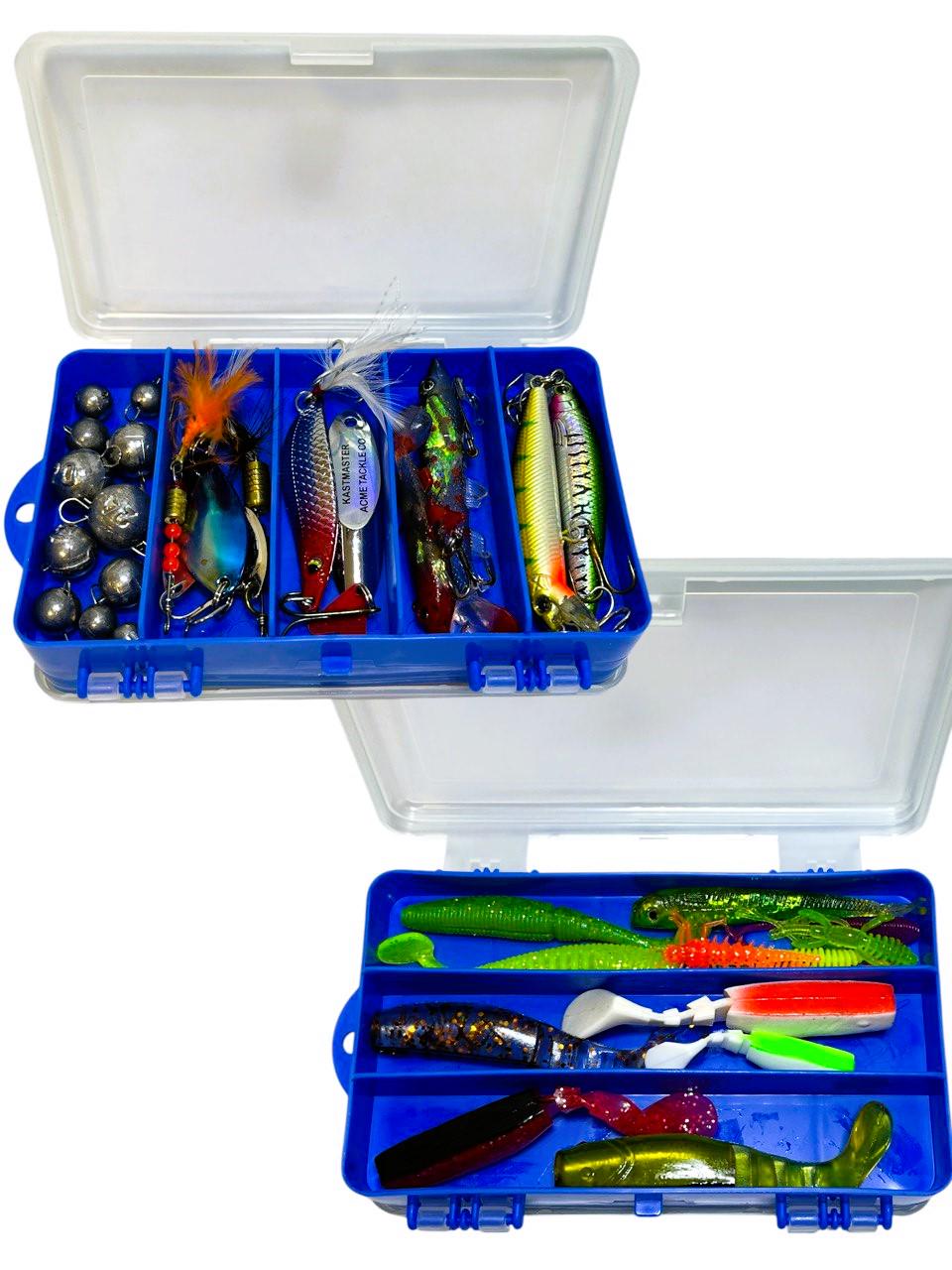 Набор для ловли хищной рыбы в 2-х сторонней коробке EOS воблера/приманки/блесны/вертушки/чебурашки/крючки (1884555559)