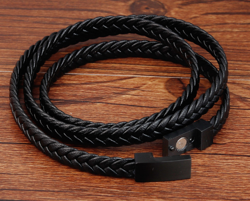 Браслет чоловічий шкіряний Primo Long Rope з магнітною застібкою Black (1017221594) - фото 4