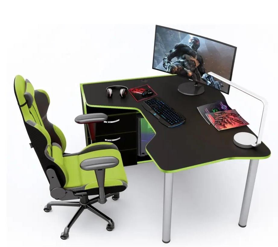 Стол геймерский CNC Mebli ХGamer KING угловой Black/Green