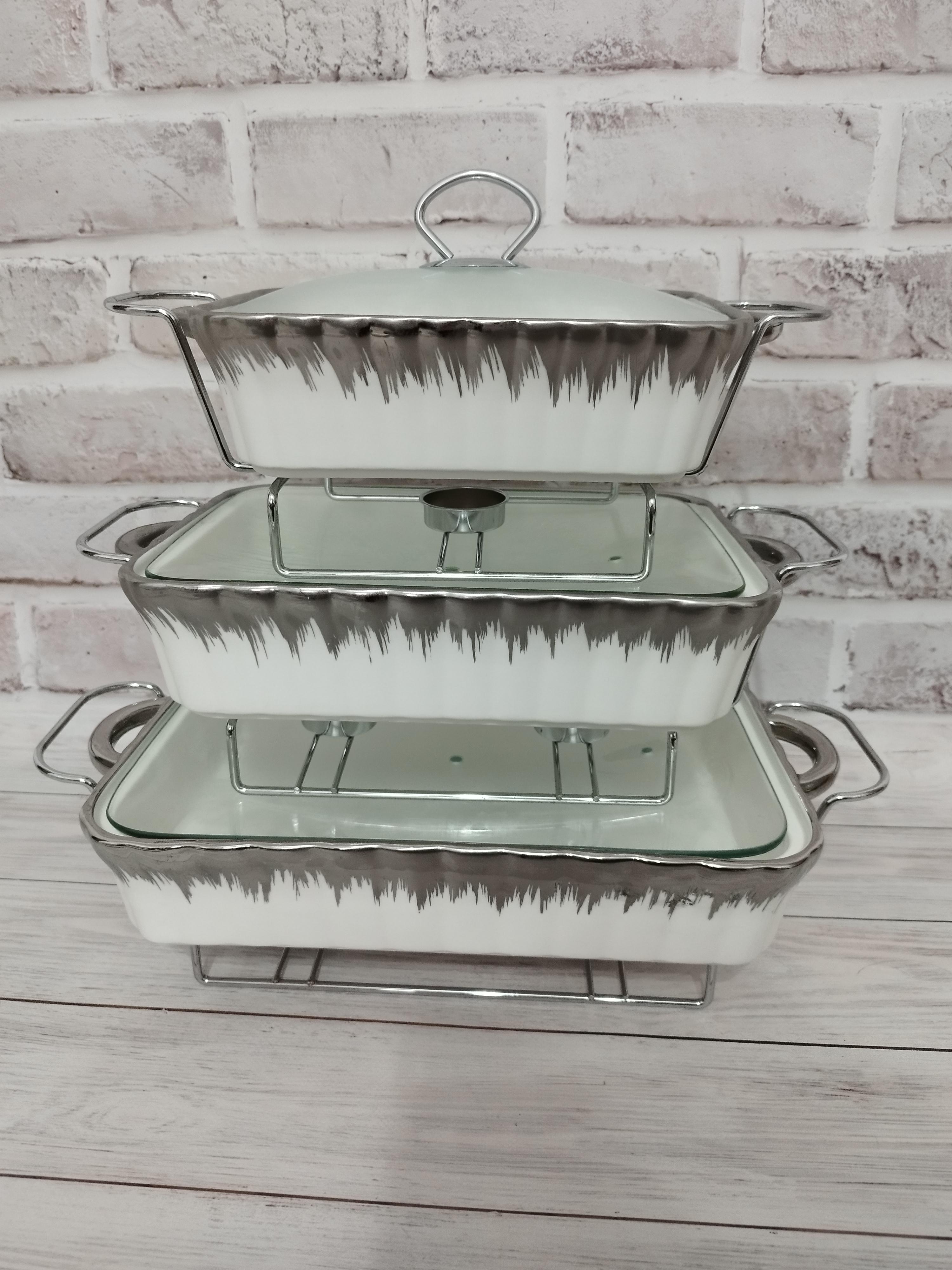 Мармиты iKitchen керамические прямоугольные с крышкой из жаростойкого стекла 3 шт. (HP001MH757)