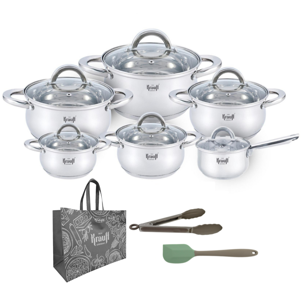 Набор кастрюль Krauff Steil с ковшом/кухонными принадлежностями/шоппером 12 пр. (28473)