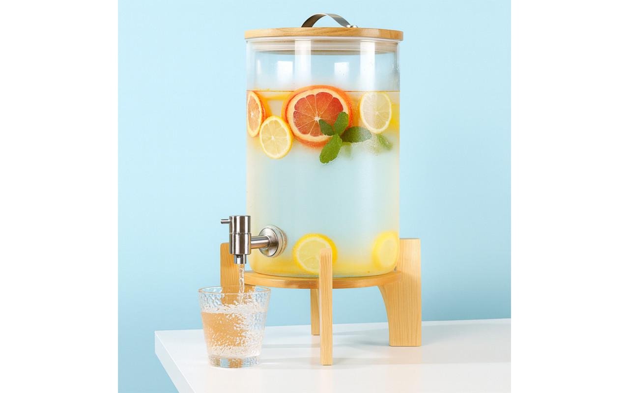 Диспенсер для напитков VIO стеклянный на деревянной подставке 7,5 л (29690822)