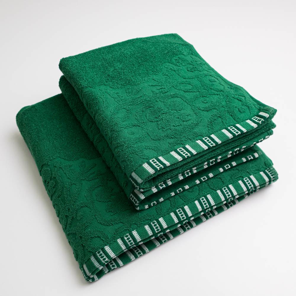 Набор махровых полотенец с орнаментом GM Textile 400 г/м2 50х90см/50х90см/70х140 см 3 шт. Зеленый (rmo400-k2-green)