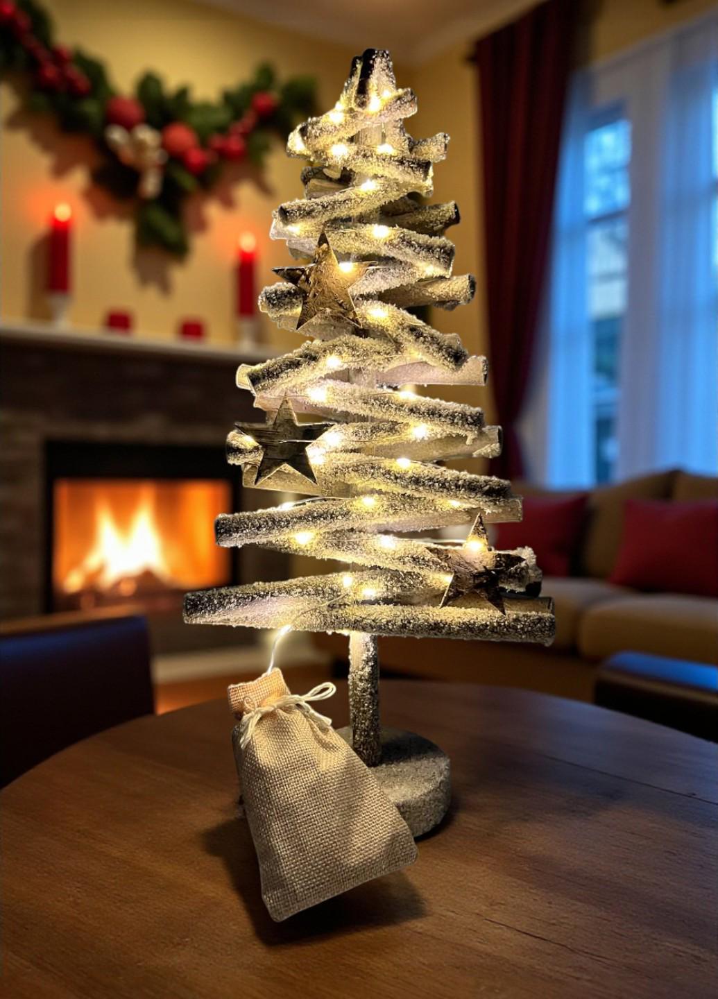 Елка декоративная Livarno Home деревянная с led подсветкой 44 см Бежевый (7856)