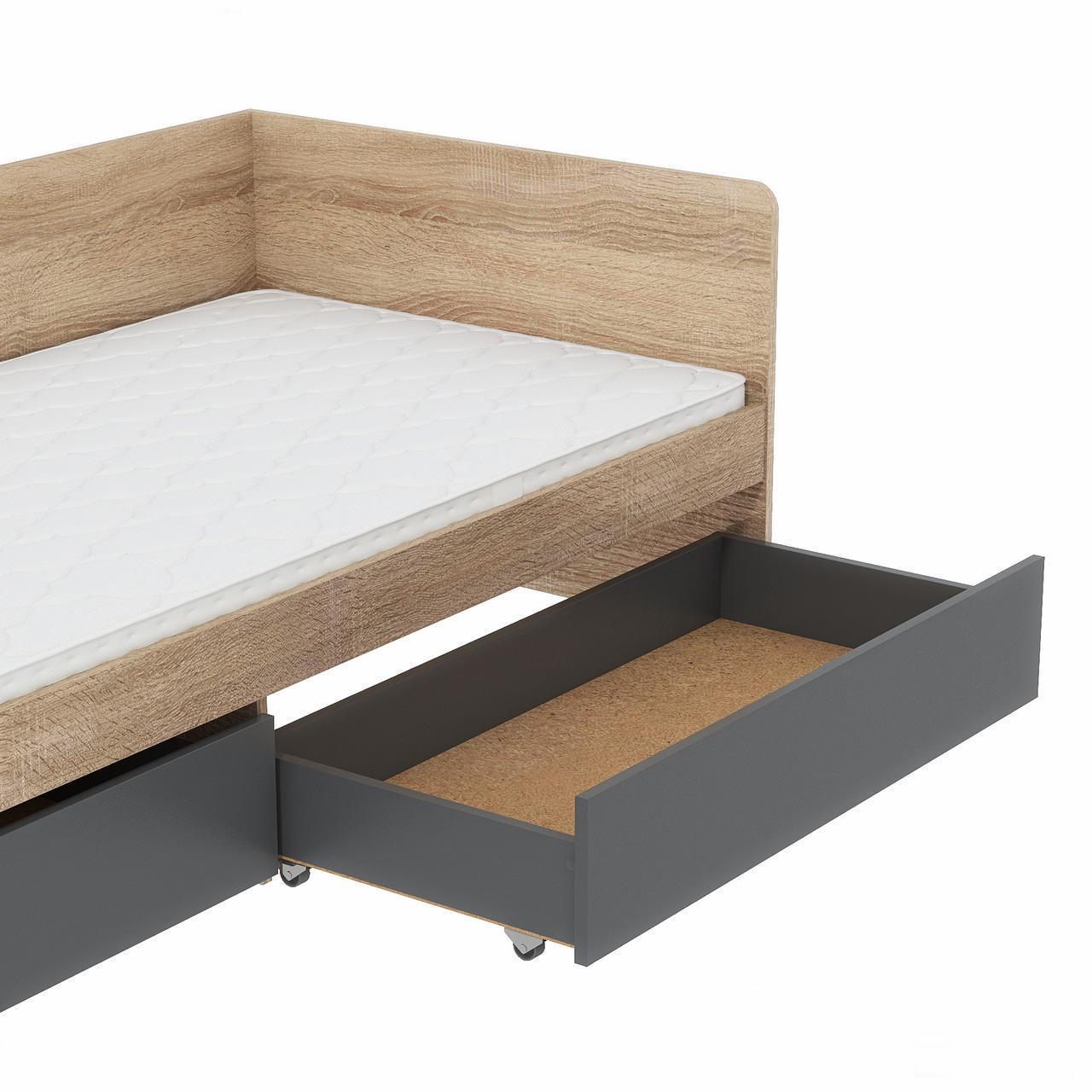 Кровать односпальная Еверест с ящиками 800 сплошной щит 80x190 см Дуб сонома/Графитовый (EVR-20739,01) - фото 3 Кровать односпальная Еверест с ящиками 800 сплошной щит 80x190 см Дуб сонома/Графитовый (EVR-20739,01) - фото 3