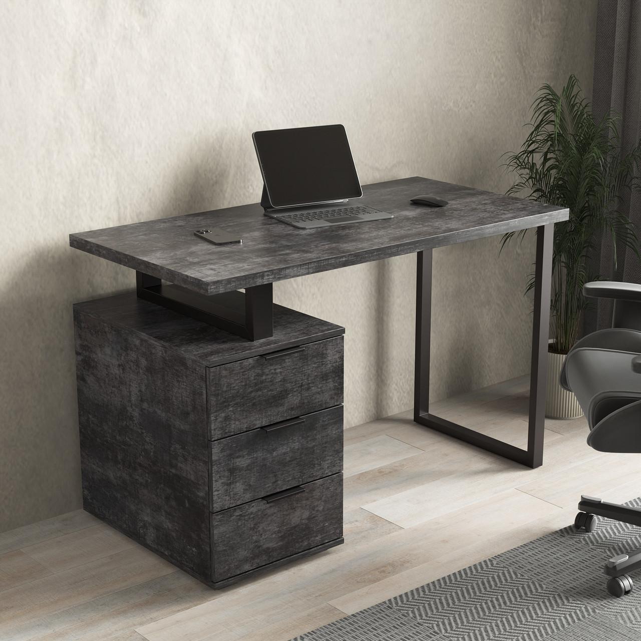 Компьютерный стол в стиле лофт на 3 ящика Бетон темный (MX-0003)