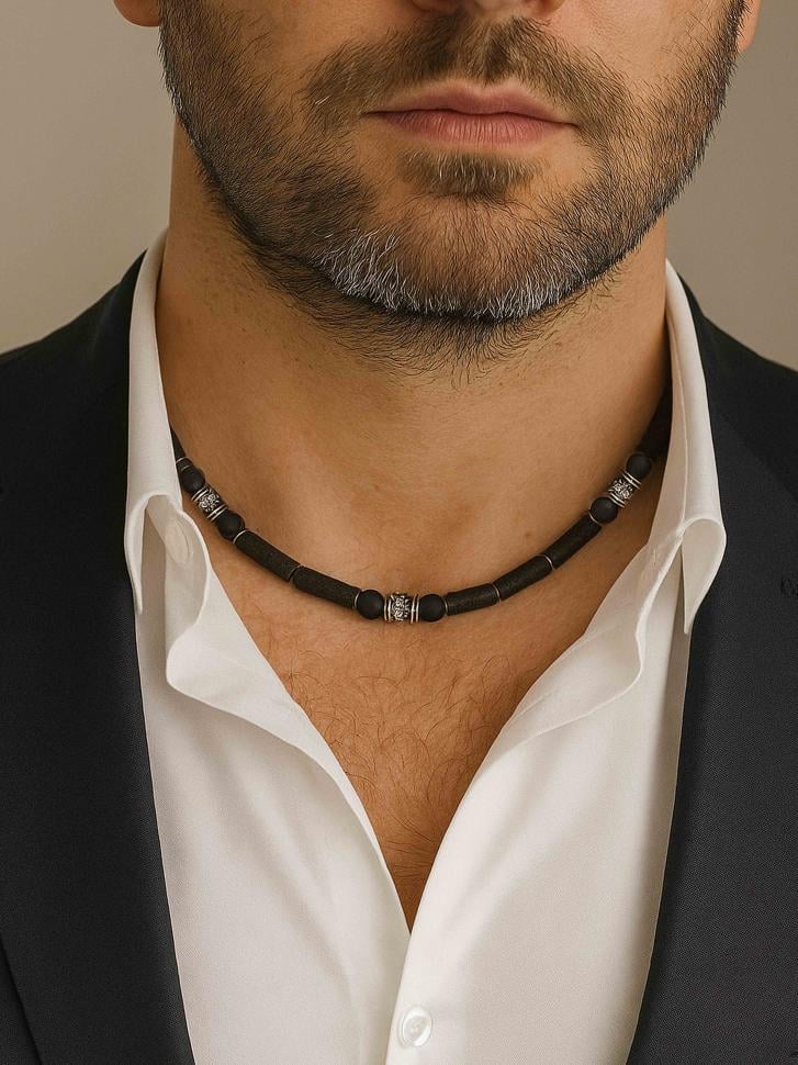 Чокер LeBijou чоловічий з каміння агату та лави (5261)