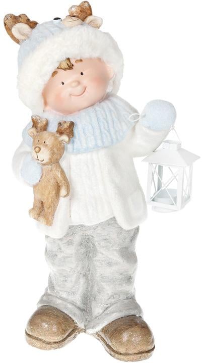 Фигура керамическая Малыш в голубой шапке с оленем 51,5 см (BD-711-338)