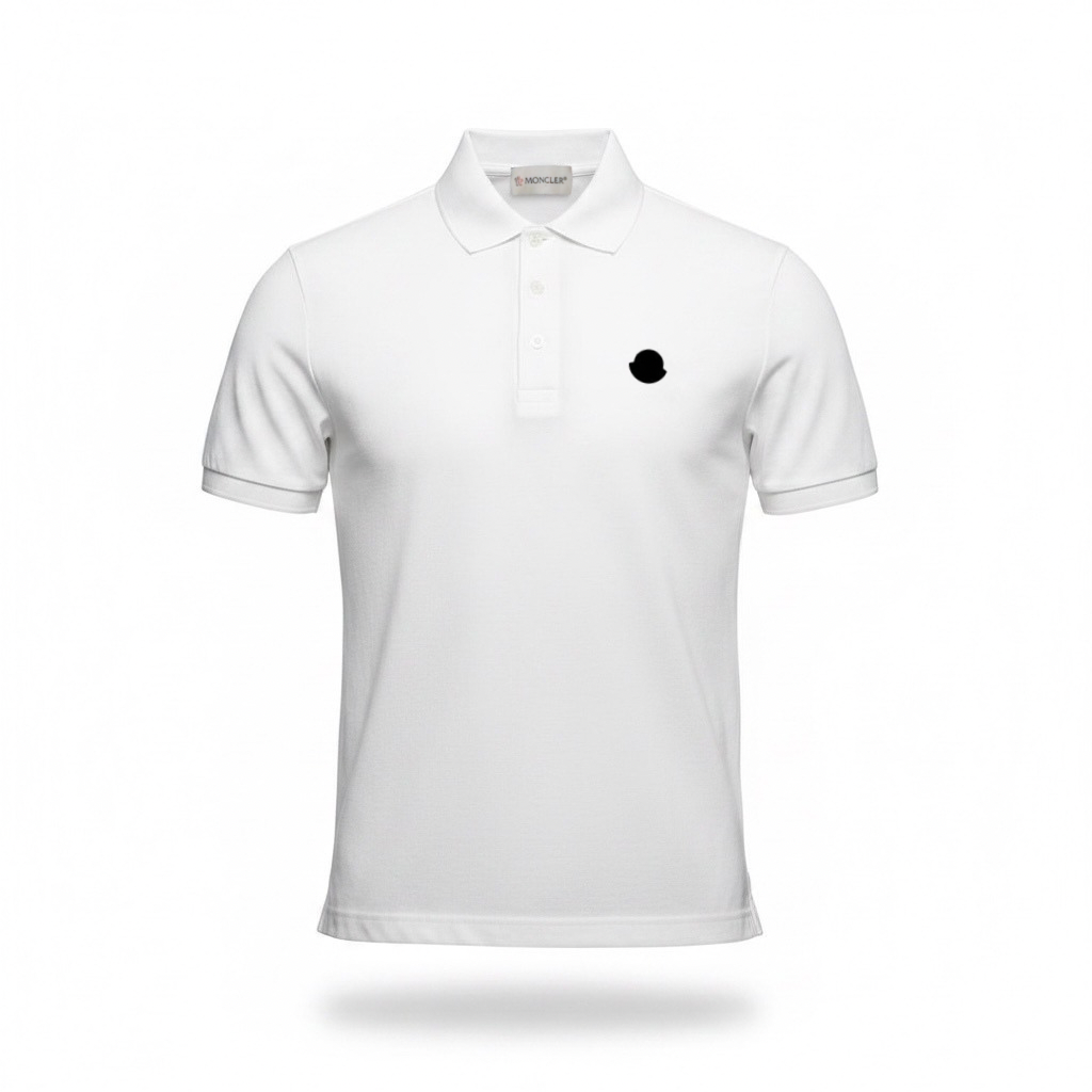 Футболка мужская поло MONCLER Black Logo Cotton Piquet Polo Shirt М Белый (MC13001.4M)