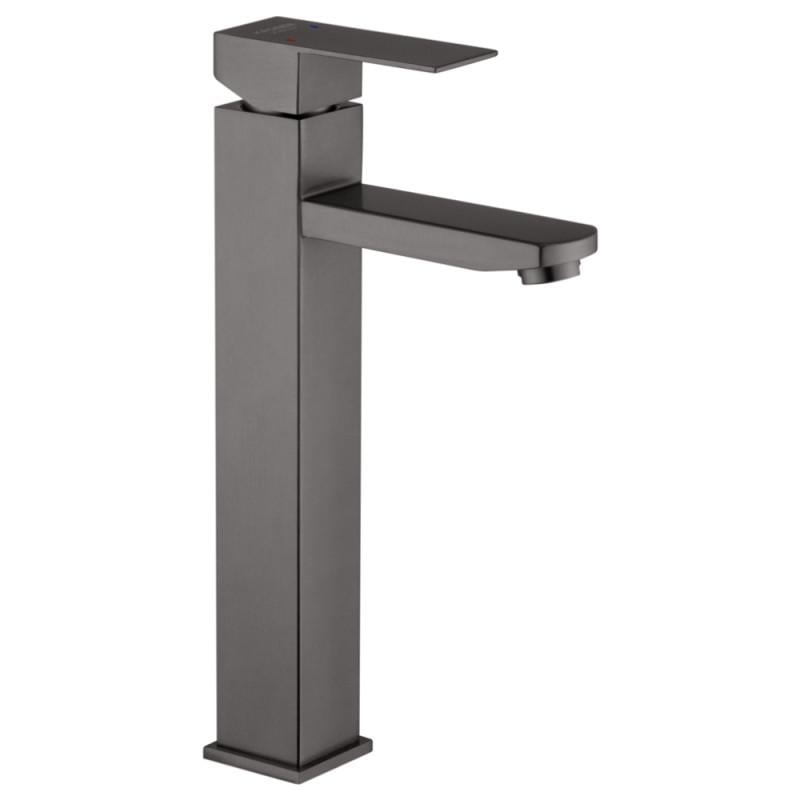 Змішувач для накладного умивальника Kroner KRP Edelstahl Kubus PVD010-3 високий нержавіюча сталь Графітовий (CV035910)