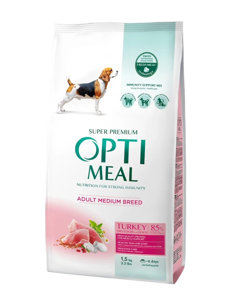 Корм сухий Optimeal Dogs Medium Turkey для дорослих собак 1,5 кг