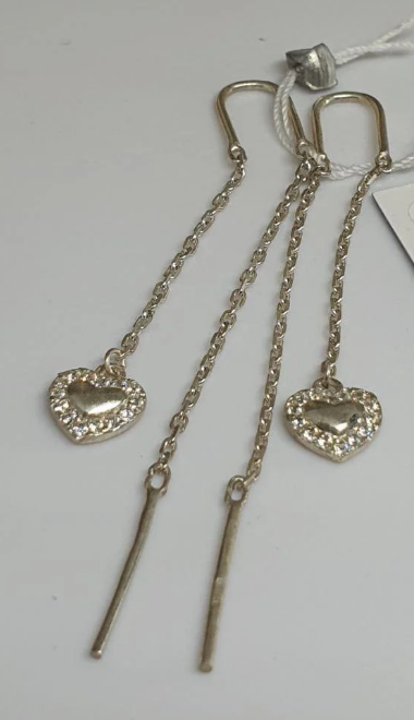 Серьги серебряные протяжки Кердечка с камешками двойные 925 проба (26943737)