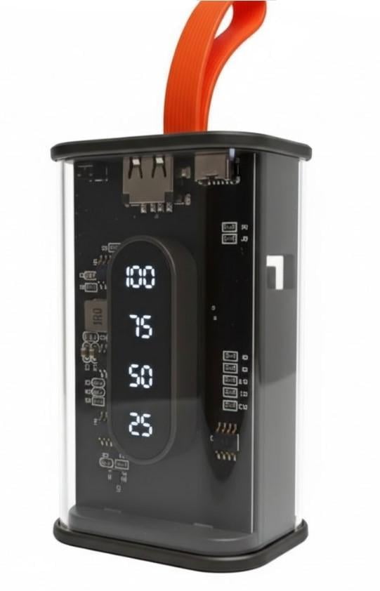 Повербанк с прозрачными стенками и светодиодным дисплеем 10000 mAh Черный (2104618814) Повербанк с прозрачными стенками и светодиодным дисплеем 10000 mAh Черный (2104618814)